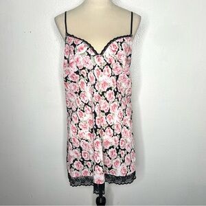 VINTAGE Oscar De La Renta Pink Label 90s Lace Trip Floral Slip Size Medium